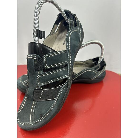 Clarks Collection Womens Loafers Shoes Sandles Size 4.5 black with‎ Beige Stitch - Picture 2 of 10